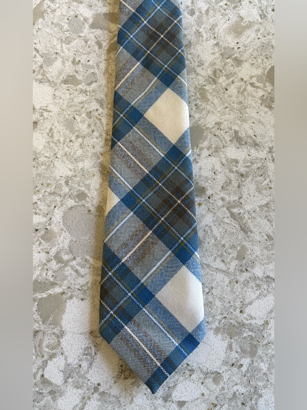 Men's Made in Scotland Stewart Muted Blue Plaid Tie with Cream Accents